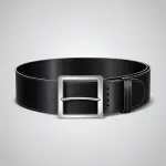 wide black belt with silver buckle image